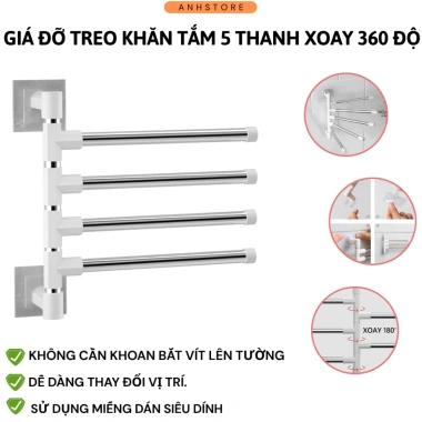 Xả Kho Giá Khăn Mặt - Giá Treo Khăn Xoay 180 độ Thép Không Gỉ 5 Nhánh - Giá Ưu Đãi 34.999đ