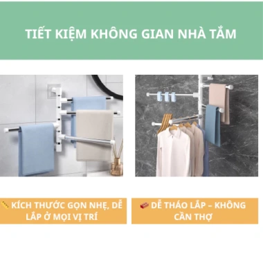 Xả Kho Giá Khăn Mặt - Giá Treo Khăn Xoay 180 độ Thép Không Gỉ 5 Nhánh - Giá Ưu Đãi 34.999đ