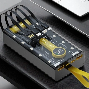 Xạc dự phòng 50.000mAh siêu nhanh PD 20W - 120W, 5 đầu ra, 3 đầu vào, LED, 4 dây sạc nhanh - 158k
