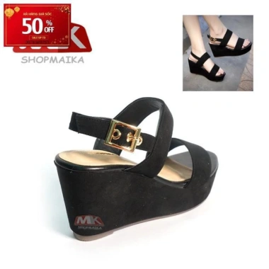 Xăng đan đế xuồng quai ngang cao 7cm S113 đen - Tặng kèm nước hoa, giảm giá 1.1tr