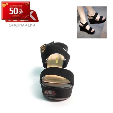 Xăng đan đế xuồng quai ngang cao 7cm S113 đen - Tặng kèm nước hoa, giảm giá 1.1tr