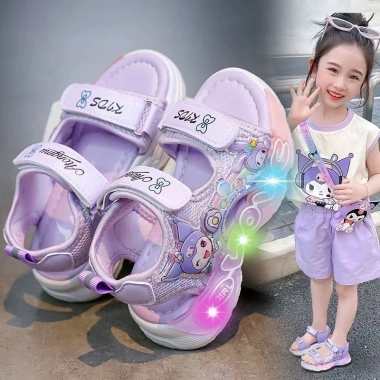 Xăng đan Nữ Kuroomi 2.025 Mùa Hè – Giày công chúa trẻ em có đèn bật sáng, đế chống trơn trượt