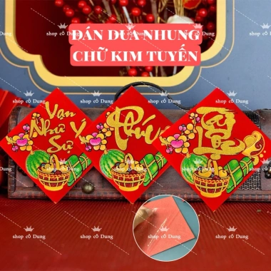 Xấp 10 tấm dán dưa nhung cao cấp - Trang trí Tết cá và dưa, giá chỉ 31.000