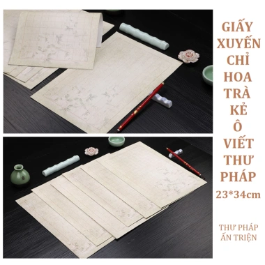 Xấp 10 tờ giấy xuyến chỉ luyện chữ thư pháp Hán Việt hoa trà kẻ ô, giá chỉ 32.000đ