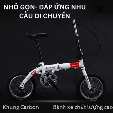 Xe đạp gấp gọn SAHEMA 16 inch, 14 inch - 6 số, 2 phanh đĩa, khung thép carbon siêu nhẹ - Chỉ 1.849.000₫