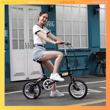 Xe đạp gấp SANHEM 14-16 inch, 5-6 tốc độ, khung carbon nhẹ, 2 phanh đĩa an toàn - 1.849.000đ