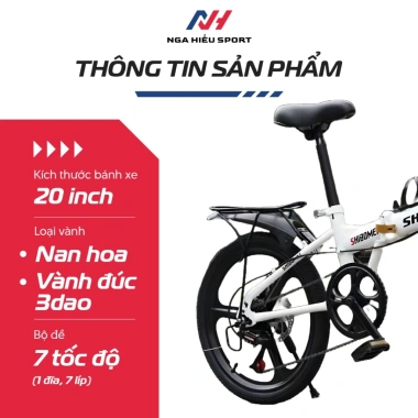 Xe đạp gấp Shibomei 20 inch siêu nhẹ, chắn bùn, ghế sau - Tiện lợi, giá ưu đãi 1.990.000 VNĐ