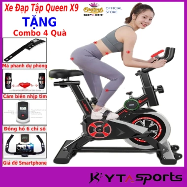 Xe đạp tập thể dục Queen Sport X9 - Đo nhịp tim, đồng hồ, giá đỡ, bảo hành 3 năm, 1,450,000 VND