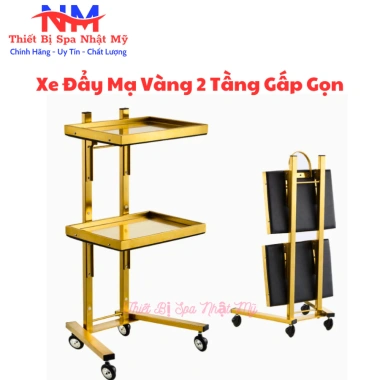 Xe Đẩy 2 Tầng Mạ Vàng Inox Đựng Dụng Cụ Spa Y Tế Thẩm Mỹ, Bền Chắc 850k