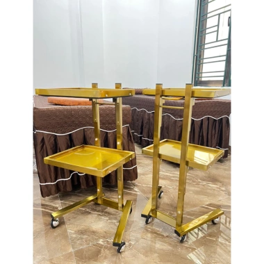 Xe Đẩy 2 Tầng Mạ Vàng Inox Đựng Dụng Cụ Spa Y Tế Thẩm Mỹ, Bền Chắc 850k