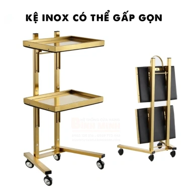 Xe Đẩy 2 Tầng Mạ Vàng Inox Đựng Dụng Cụ Spa Y Tế Thẩm Mỹ, Bền Chắc 850k