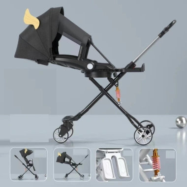Xe đẩy 2in1 M9 phiên bản mới - Bàn ăn dặm cho bé, màn che và lò xo giảm sóc
