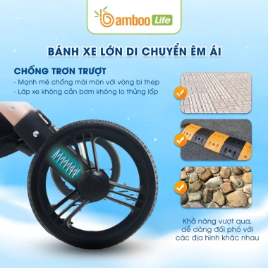 Xe đẩy Bamboo Life BL140 2 chiều, nôi gấp gọn đa năng, an toàn - 2.899.000 VND