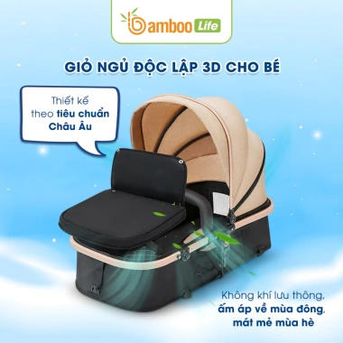 Xe đẩy Bamboo Life BL140 2 chiều, nôi gấp gọn đa năng, an toàn - 2.899.000 VND