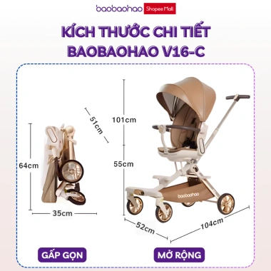 Xe Đẩy Baobaohao V16 Plus Cao Cấp Gấp Gọn 2 Chiều, Mái Che Da PU Sang Trọng - 1.820.000₫