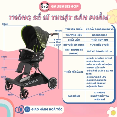 Xe đẩy Baobaohao V9 V16 V22 gấp gọn xoay 360 độ - Thế hệ mới, bảo hành 1 năm, 1,590,000₫