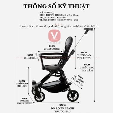 Xe Đẩy Bé Đổi Chiều Gấp Siêu Gọn Dây Đai An Toàn V-BABY Q2 Giá Ưu Đãi 829.000₫