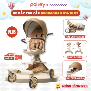 Xe Đẩy Bé V16 Plus Gấp Gọn Du Lịch - Mái Che, Bánh Xe EVA Êm Ái