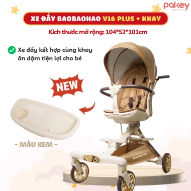 Xe Đẩy Bé V16 Plus Gấp Gọn Du Lịch - Mái Che, Bánh Xe EVA Êm Ái
