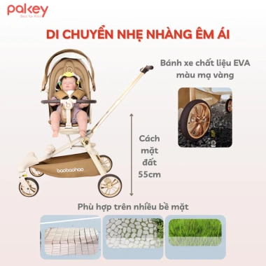 Xe Đẩy Bé V16 Plus Gấp Gọn Du Lịch - Mái Che, Bánh Xe EVA Êm Ái