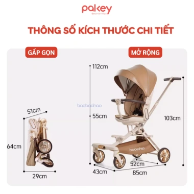 Xe Đẩy Bé V16 Plus Gấp Gọn Du Lịch - Mái Che, Bánh Xe EVA Êm Ái