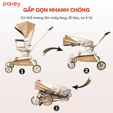 Xe Đẩy Bé V16 Plus Gấp Gọn Du Lịch - Mái Che, Bánh Xe EVA Êm Ái