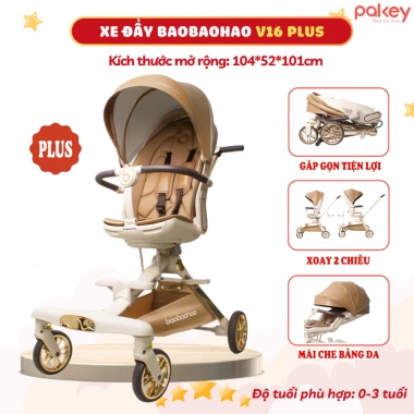 Xe Đẩy Bé V16 Plus Gấp Gọn Du Lịch - Mái Che, Bánh Xe EVA Êm Ái