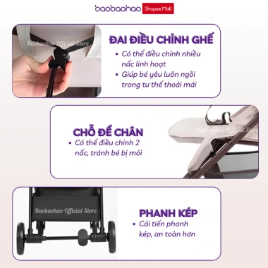 Xe Đẩy Đa Năng Baobaohao A2 Gấp Gọn Siêu Mỏng, Ngả Lưng Đa Chế Độ, Bánh Xe Giảm Xóc 1.025.000 VND