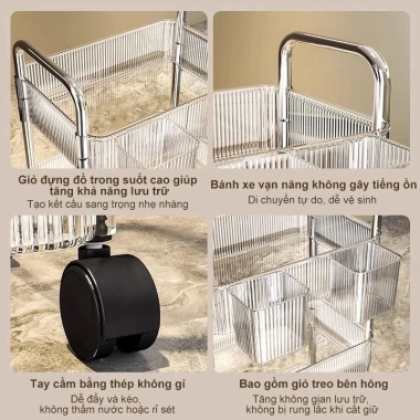 Xe Đẩy Đa Năng Kệ Trong Suốt Nhiều Tầng Bánh Xe Đồ Ăn Nhẹ, Mỹ Phẩm Giá 98.000 4 Xe Đẩy Đa Năng Kệ Trong Suốt Nhiều Tầng Bánh Xe Đồ Ăn Nhẹ, Mỹ Phẩm Giá 98.000 4