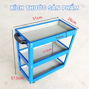 Xe đẩy dụng cụ 3 tầng tay cầm, bánh xe xoay 360°, di chuyển dễ dàng, chỉ 360.000₫