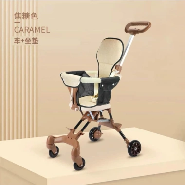 Xe Đẩy Gấp Gọn 520 Nâu 2 Chiều, Ghế Ngả Đệm, Mái Full và Phụ Kiện