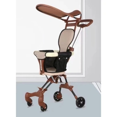 Xe Đẩy Gấp Gọn 520 Nâu 2 Chiều, Ghế Ngả Đệm, Mái Full và Phụ Kiện