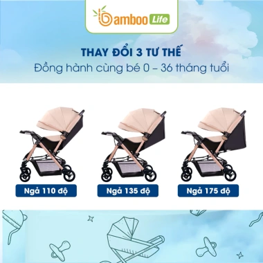 Xe đẩy gấp gọn Bamboo Life 2 chiều 3 tư thế cho bé 0‑36 tháng - Du lịch siêu thị - Giá chỉ 1.699.000 VNĐ