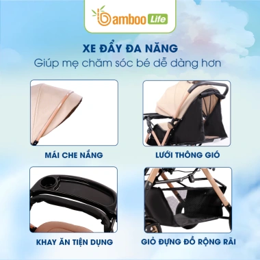 Xe đẩy gấp gọn Bamboo Life 2 chiều 3 tư thế cho bé 0‑36 tháng - Du lịch siêu thị - Giá chỉ 1.699.000 VNĐ