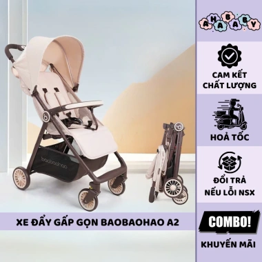 Xe đẩy gấp gọn Baobaohao A2 màu kem-xám - Giảm rung, bảo hành 1 năm, chỉ 929.000₫