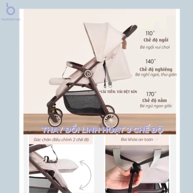 Xe đẩy gấp gọn Baobaohao A2 màu kem-xám - Giảm rung, bảo hành 1 năm, chỉ 929.000₫
