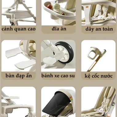 Xe đẩy gấp gọn bé Beige - Đảo chiều, 3 tư thế, tặng khay ăn và Lò Xo, giá 629.000₫