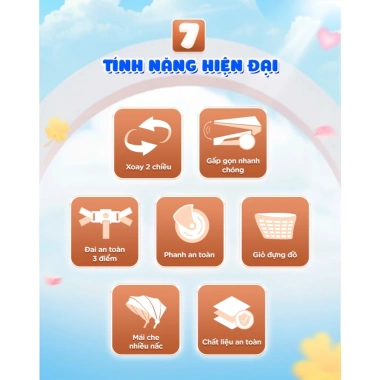 Xe đẩy gấp gọn Chilux M22 - Ghế xoay 2 chiều, mái che tùy chỉnh linh hoạt, giá ưu đãi 1.179.000 VND