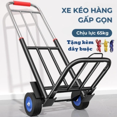 Xe Đẩy Gấp Gọn Đa Năng Khung Thép Chịu Lực Sơn Chống Gỉ Tặng Dây Buộc Dùng cho Hành Lý và Chợ