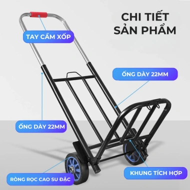 Xe Đẩy Gấp Gọn Đa Năng Khung Thép Chịu Lực Sơn Chống Gỉ Tặng Dây Buộc Dùng cho Hành Lý và Chợ
