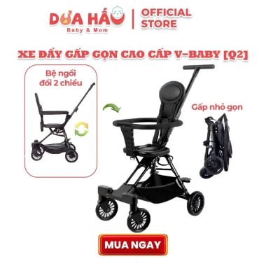 Xe Đẩy Gấp Gọn Đảo Chiều V‑Baby Q2 – Khung Thép Cacbon, Dây Khóa An Toàn, Đệm Da Xịn, Giá 850.000₫