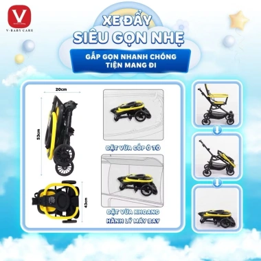 Xe Đẩy Gấp Gọn Đảo Chiều V‑Baby Q2 – Khung Thép Cacbon, Dây Khóa An Toàn, Đệm Da Xịn, Giá 850.000₫