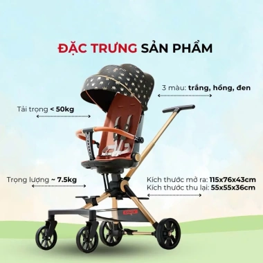 Xe đẩy gấp gọn du lịch G500 cho bé sơ sinh - 3 tư thế đảo chiều giảm xóc, tặng bàn ăn