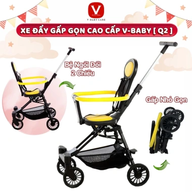 Xe Đẩy Gấp Gọn HỎA TỐC V-BABY Q2 Đảo Chiều Dây Khóa An Toàn Bệ Ngồi - 819k