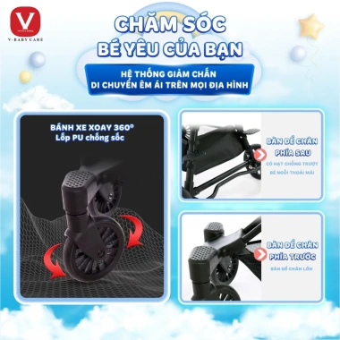 Xe Đẩy Gấp Gọn HỎA TỐC V-BABY Q2 Đảo Chiều Dây Khóa An Toàn Bệ Ngồi - 819k