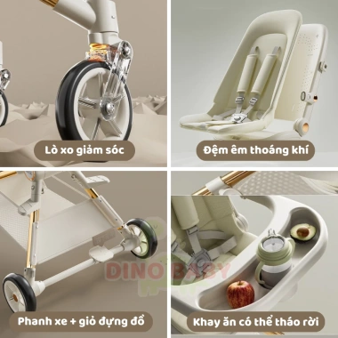 Xe đẩy gấp gọn K8 K1 M2 M9 - kèm bàn ăn, vô lăng nhạc, BH 1 năm, Dino Baby, 550.000₫