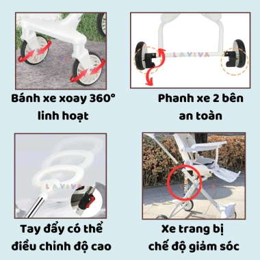 Xe đẩy gấp gọn LAVIVA M9 M8 M2 2 chiều 3 tư thế, cho bé 2 tháng‑6 tuổi, giá 550k