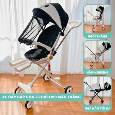 Xe đẩy gấp gọn M9 cho bé du lịch - 2 chỗ, có mái che, siêu nhẹ, giảm giá 599k