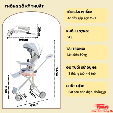 Xe đẩy gấp gọn OBAMA BABY M9/M8 2 chiều 3 tư thế cho bé 2‑6 tuổi - 490.000₫