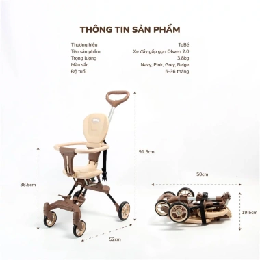 Xe đẩy gấp gọn OLWEN TOBÉ 3.0 siêu nhẹ, chắc chắn cho bé 6‑36 tháng - 195.000₫ 7